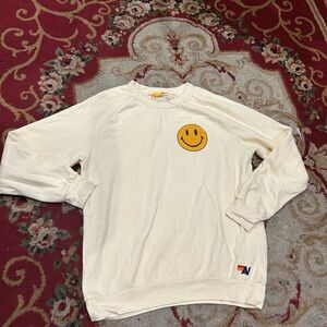 Aviator Nation Cream Sweatshirt with Yellow Smiley